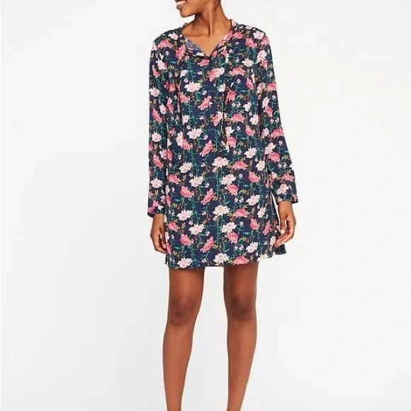 Old Navy Blue and Pink Dress with Vibrant Floral Design - Picture 1 of 8